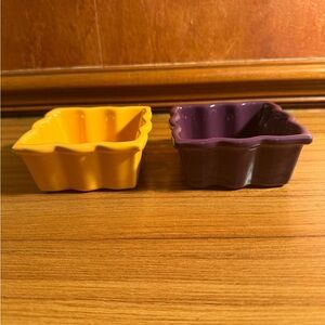 (2) PIER1 Square Talavera Bake / Serving 1 Cup Stoneware Oven Safe Ramekins di